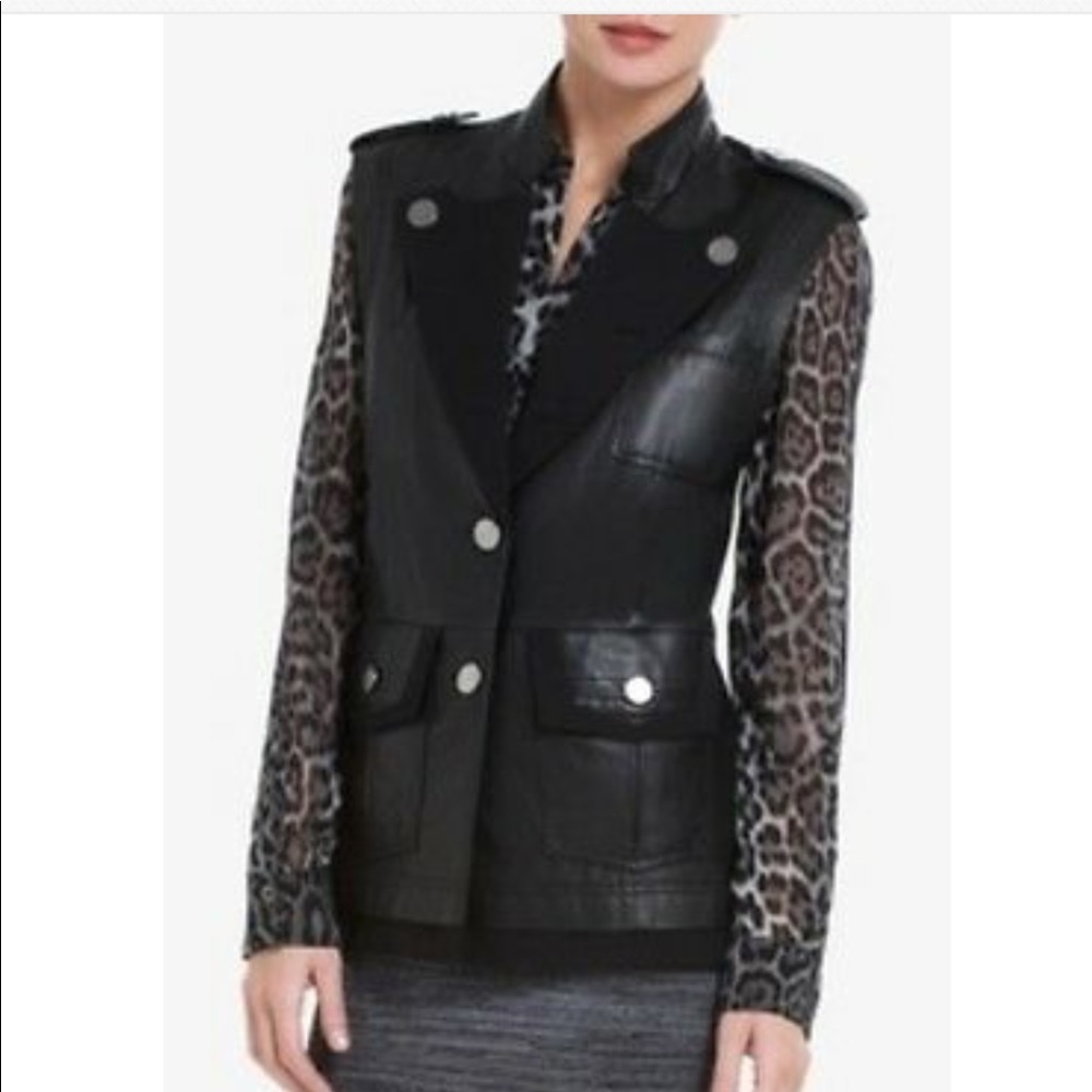BCBG MAXAZRIA BLACK LEATHER MILITARY VEST jacket